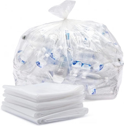 Clear garbage bin liners displayed for high-strength and transparent waste applications
