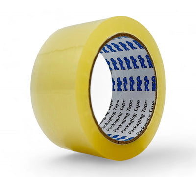 Clear 48mm x 66m low noise palletising tape shown for silent application and stretch wrapping tasks
