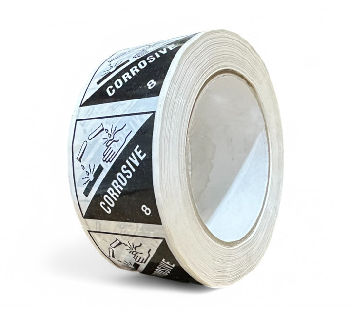 Corrosive 8 Rip A Label 48mm x 50mm black on white shown for compliance with chemical handling or transport regulations