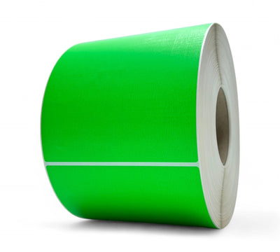 Fluro green thermal transfer labels 150 x 200mm matte finish displayed with strong contrast for industrial labelling