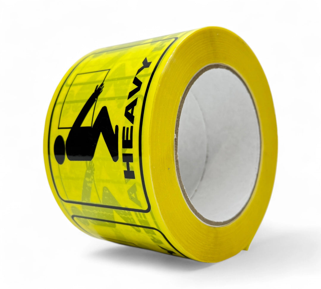 Heavy Rip A Label 75 x 100mm x 50m black on yellow displayed with bold print for pallet identification and load warnings