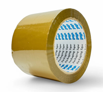 Brown 72mm x 75m packaging tape displayed in rolls for extra strength carton sealing in industrial environments