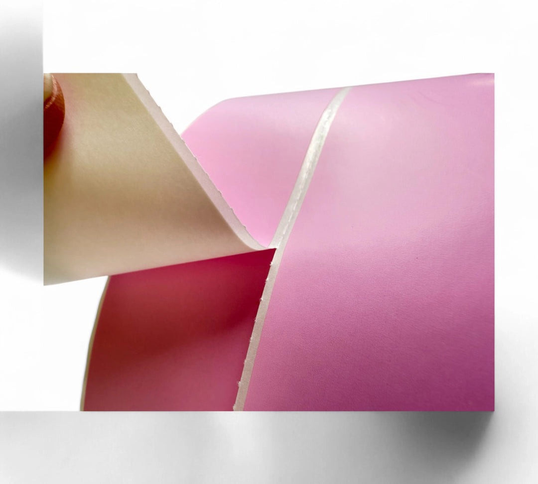 40 x 140mm pink direct thermal labels in 2-across format with peelable adhesive, 2600 labels per roll