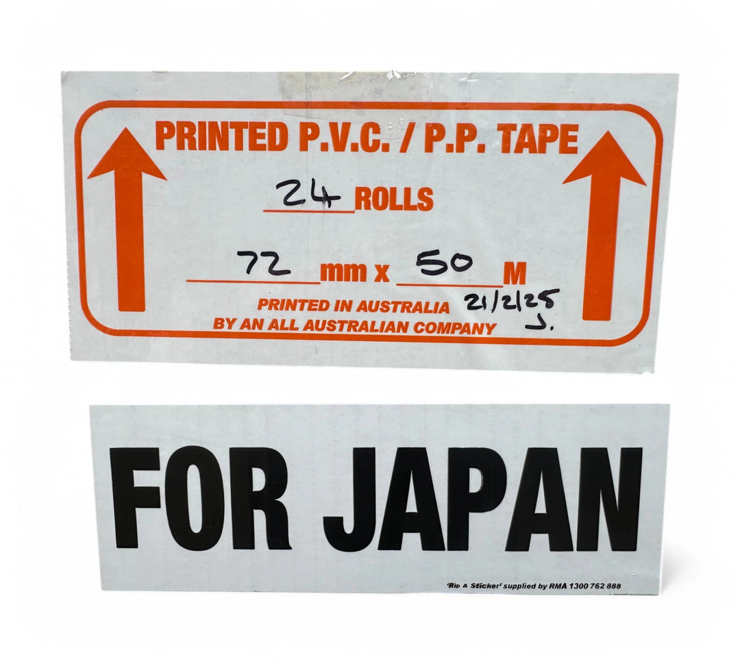 Rip A Sticker 72mm x 200mm FOR JAPAN black on white shown in bold print for international shipping use