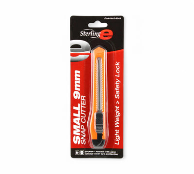 D804 economy 9mm small snap cutter orange shown retracted for precise carton or plastic trimming with safety blade snap