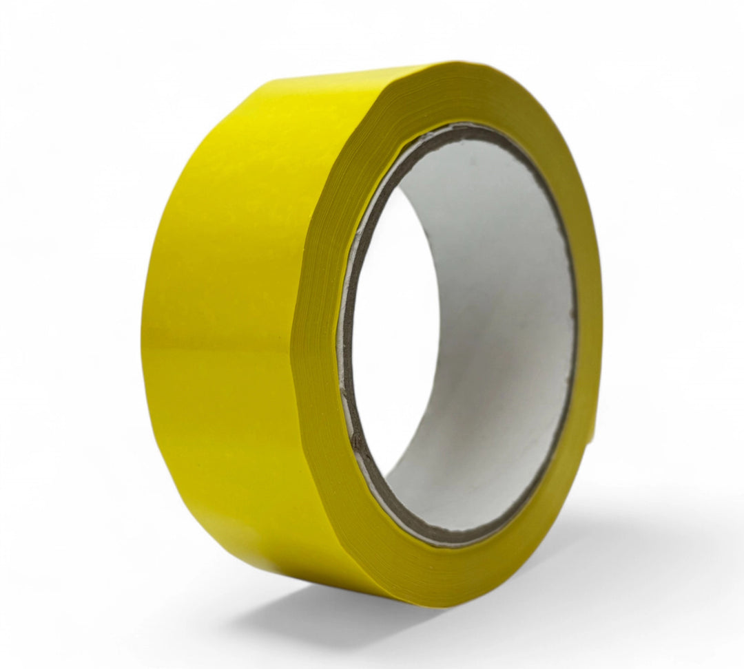 Yellow 36mm x 66m BT277 PVC tape rolls shown for colour coding, lane marking, or bundling tasks